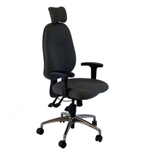 UNI 4 Ergonomic Task Operator Chair Xtreme Havana Black fabric Chrome Base Height Adjustable Arms Headrest