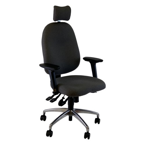 UNI 5 Ergonomic Task Operator Chair Xtreme Havana Black fabric Chrome Base Multi-function Arms Headrest