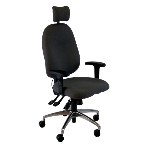 UNI 5 Ergonomic Task Operator Chair Xtreme Havana Black fabric Chrome Base Height Adjustable Arms Headrest