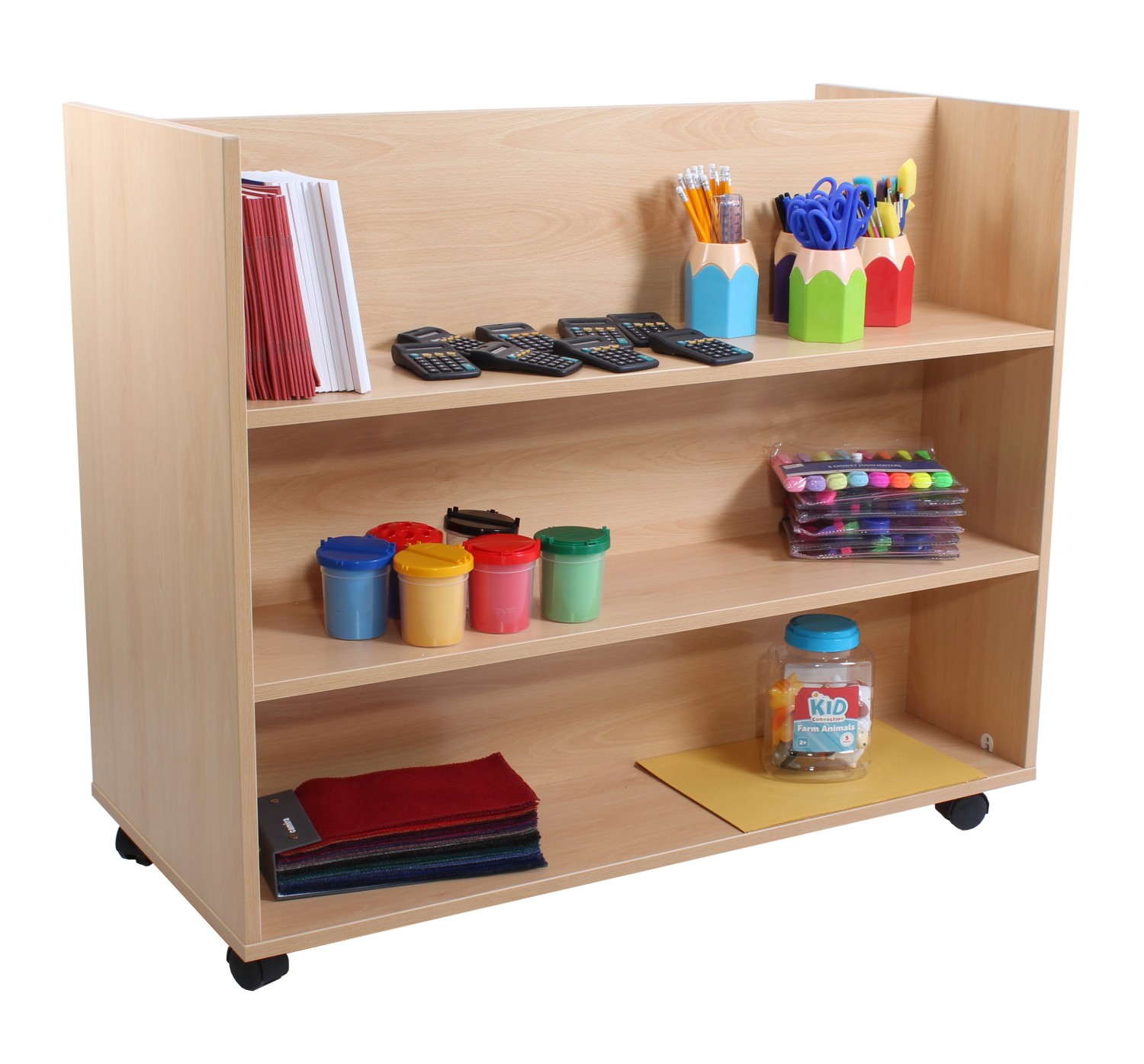 Library Bookcase Trolley 3 Shelves Each Side - Office Monster