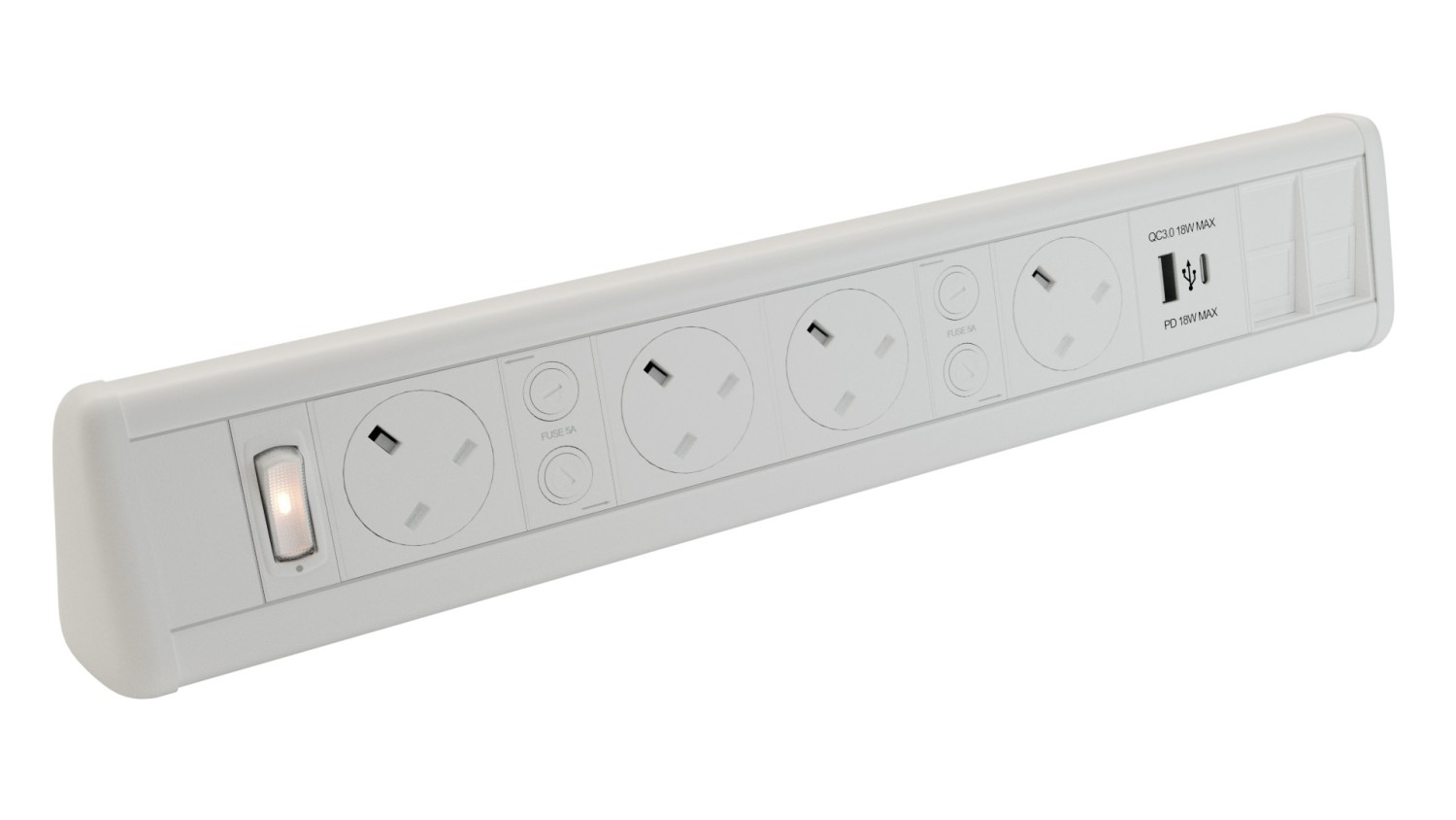 Powerpack Desktop Unit 4 x 5A sockets 2 x Cat6 Dual 5V 3.4A USB White ...