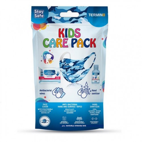 Reusable Protective Kids Care Pack (Mask, Sanitizer & Wipes) - BLUE
