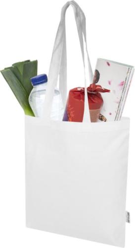 Printed Madras Blend 140 g/m² GRS recycled cotton tote bag 7L - White