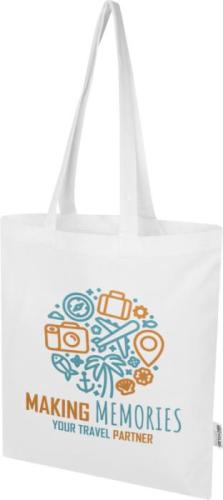 Printed Madras Blend 140 g/m² GRS recycled cotton tote bag 7L - White