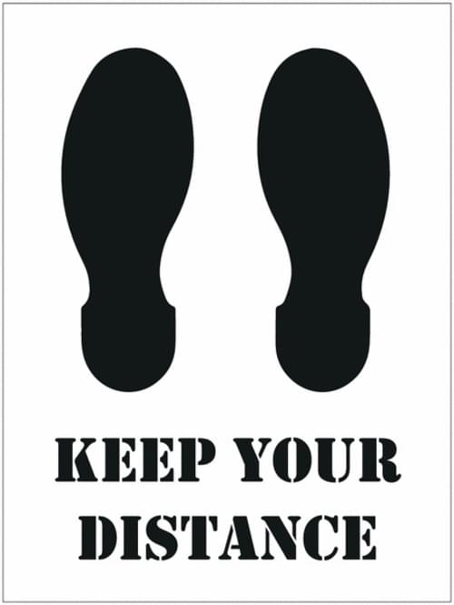 Social Distancing Floor Stencil Keep Your Distance / Footprints 450mm Diameter Self Adhesive Vinyl