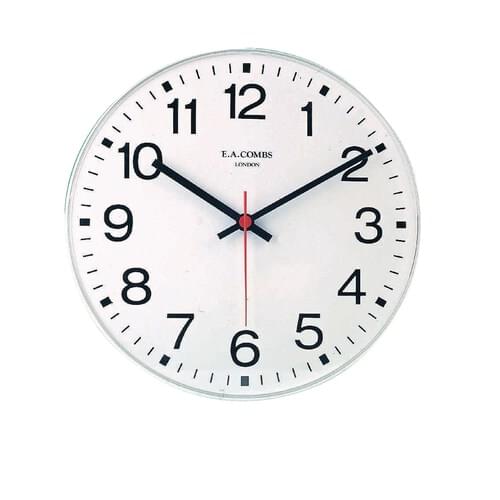 12 hour dial clock with white moulded case and a quartz movementRequires 1 x R6 (AA) battery (included) •Each