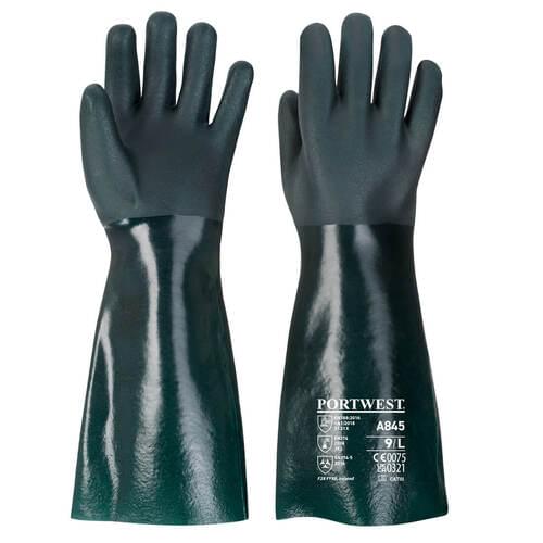 Double dipped PVC gauntlet with sandy palm finish for enhanced grip. Jersey lined for extra wearer comfort. Available in 3 lengths, 27cm, 35cm and 45cm.