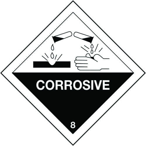 Corrosive Hazard Warning Diamonds 100x100mm Self Adhesive Vinyl (Roll of 310)