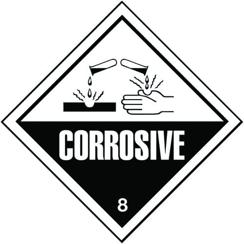 Corrosive Hazard Warning Diamonds 200x200mm Self Adhesive Vinyl