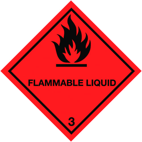 Flammable Liquid Hazard Warning Diamond 100x100mm Self Adhesive Vinyl