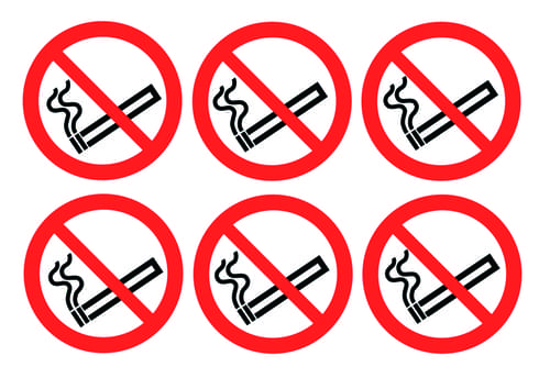No Smoking Symbols Labels 100mm Self Adhesive Vinyl (Pack of 30)
