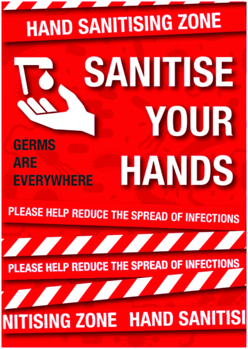 Sanitise Your Hands A4 Sign Repositionable Self Adhesive Vinyl