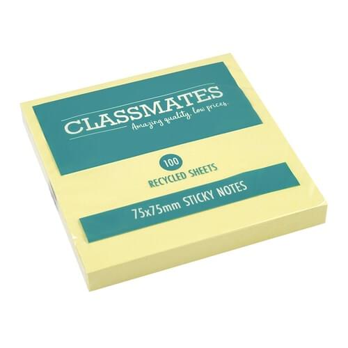 Classmates Recycled Sticky Notes Yellow 75x75mm (Pack of 12)