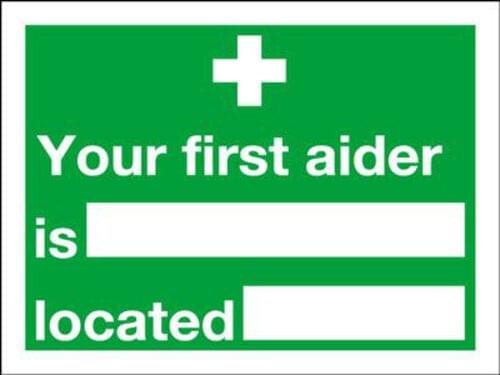 Your First Aider Is Located 150x200mm 1.2mm Rigid Plastic