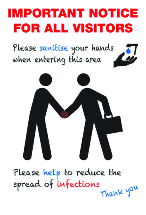 Important Notice For All Visitors Please Sanitise Your Hands A2 Laminated Poster