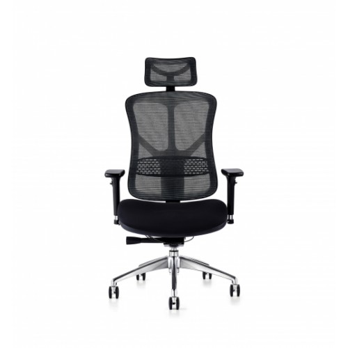 F94 101 Series Ergonomic Synchronised Mechanism Black Soft Weave Back & Upholstered Seat Chair with Ergonomic Head Rest & 3D Adjustable Arms
