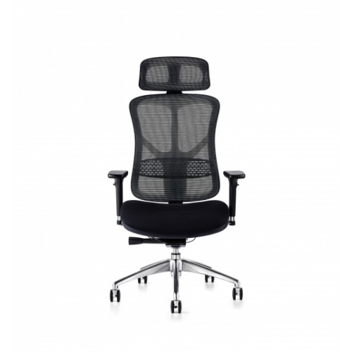 F94 101 Series Ergonomic Synchronised Mechanism Black Soft Weave Back & Upholstered Seat Chair with Executive Head Rest & 3D Adjustable Arms