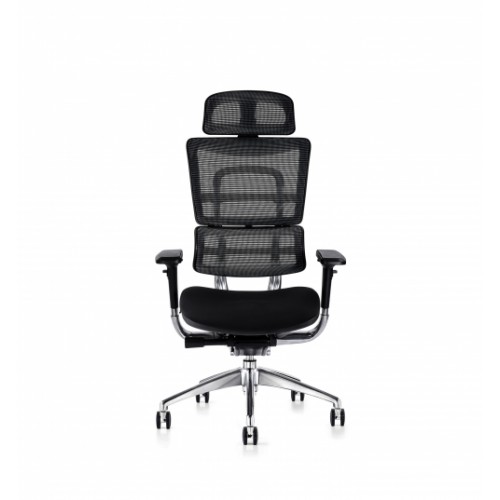 i29 Ergonomic Polished Knee Tilt Mechanism Black Soft Weave Back & Upholstered Seat Chair with Executive Head Rest & 4D Adjustable Arms