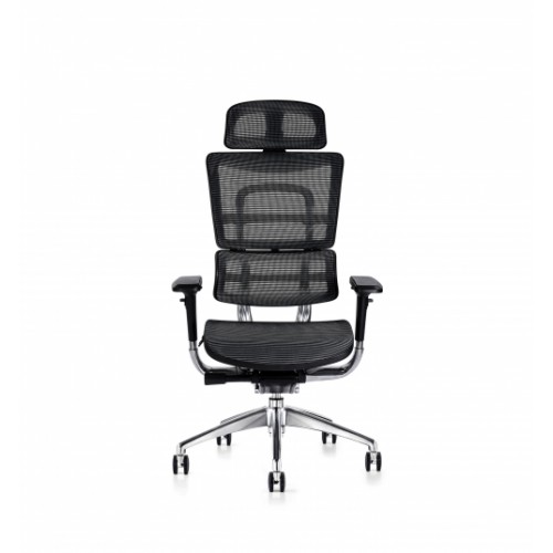 i29 Ergonomic Polished Knee Tilt Mechanism Black Soft Weave Back & Seat Chair with Executive Head Rest & 4D Adjustable Arms