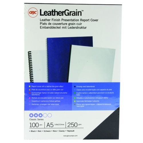 GBC LeatherGrain A5 Binding Covers 250gsm White (Pack of 100)