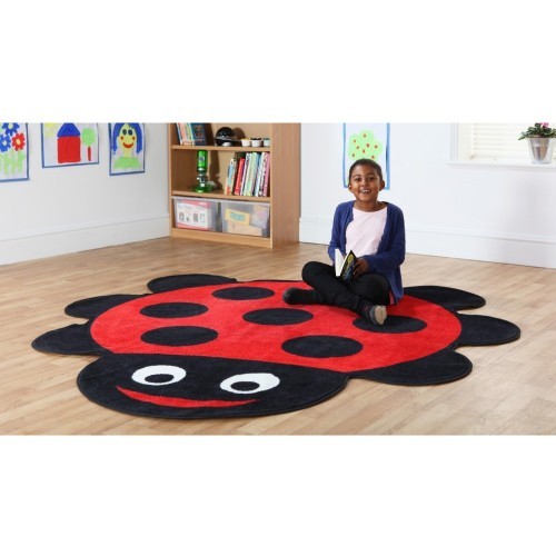 School Back to Nature Ladybird Shaped Carpet 2x2m Heavy Duty Tuf-pile & Anti-skid Safety Backing