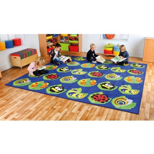 School Back to Nature Square Bug Placement Carpet 3x3m Heavy Duty Tuf-pile & Anti-skid Safety Backing