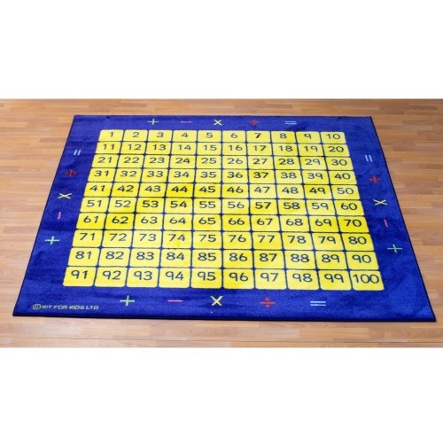 School 100 Square Counting Grid Carpet 2x2m Heavy Duty Tuf-pile & Anti-skid Safety Backing