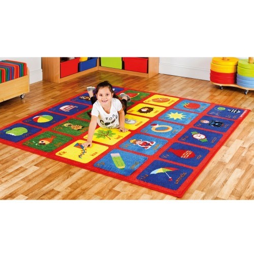 School Alphabet Carpet 2x2m Heavy Duty Tuf-pile & Anti-skid Safety Backing