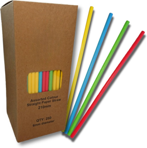 School Paper Straw Assorted 6mmx21cm [Pack 250]