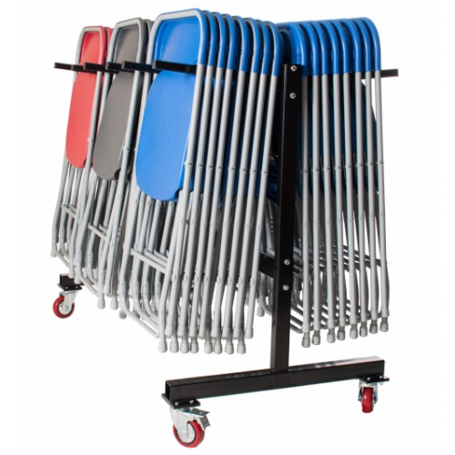 School 60 Straight Back Folding Chairs & Storage Trolley