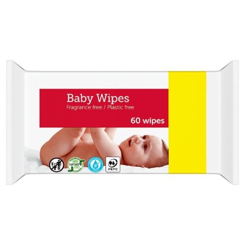 School Baby Wipes Fragrance Free / Plastic Free 60 Wipes [Pack 10]