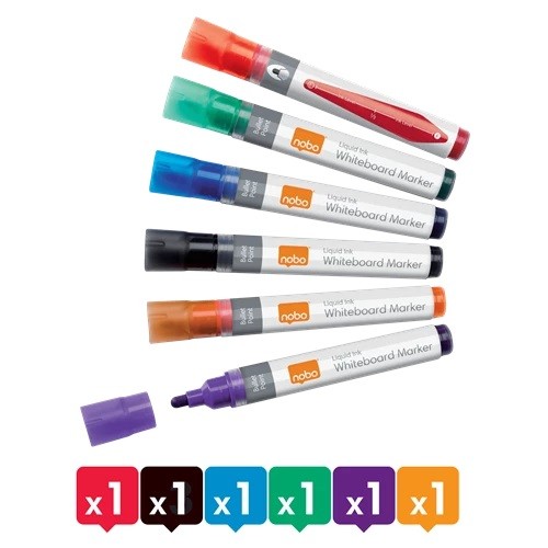 School Drywipe Pens Bullet Long Life Liquid Ink Assorted Teacher [Pack 6]