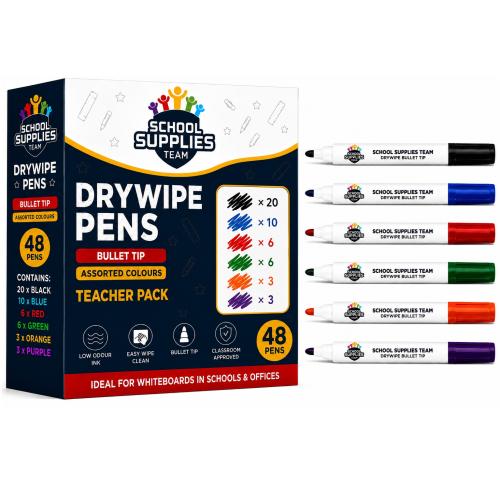 School Drywipe Pens Bullet Assorted Teacher [Pack 48]