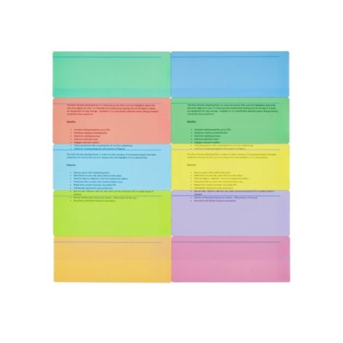 School Plain Window Eye Level Reading Rulers Assorted Tints [Pack 10]