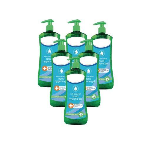 Anti bacterial alcohol hand gel 500ml, Pack 6
