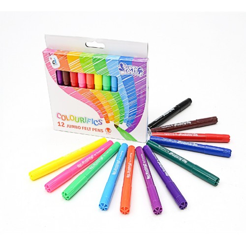 Colourifics Super-Washable Jumbo Felt Tips - Pack 12