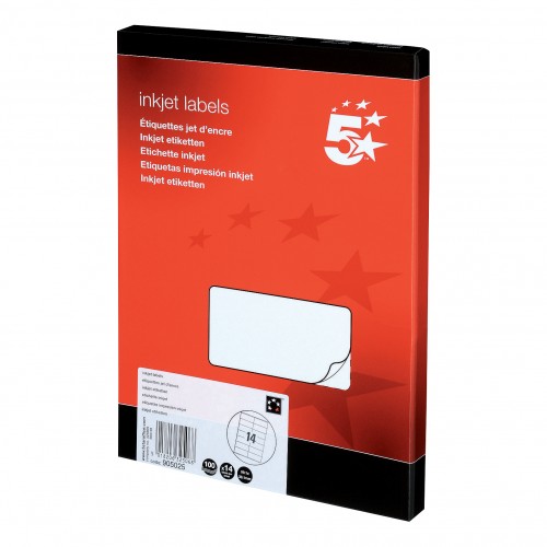 5 Star Office Addressing Labels Inkjet 14 per Sheet 99.1x38.1mm White 1400 Labels
