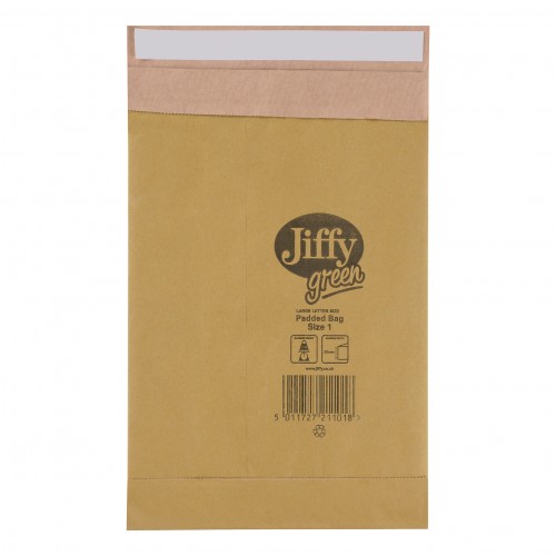 Jiffy Green Padded Bags P&S Cushioning Size 1 165x280mm Ref 01900 Pack 25