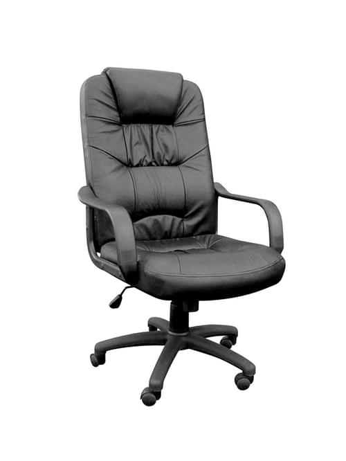 High back managers armchair,  black leather facing