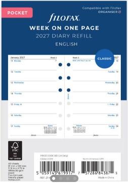 Filofax 2027 Pocket size Week on two pages diary refill insert