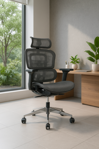 Ronda Mesh Back Operator chair with Headrest and Black Mesh Seat