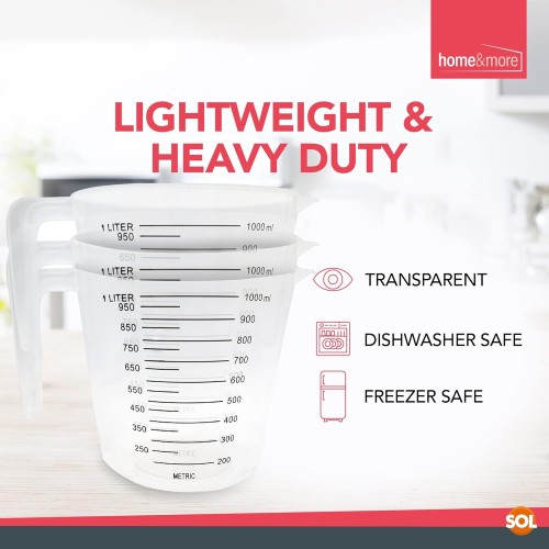 3pk Plastic Measuring Jugs 1 Litre Pack 3