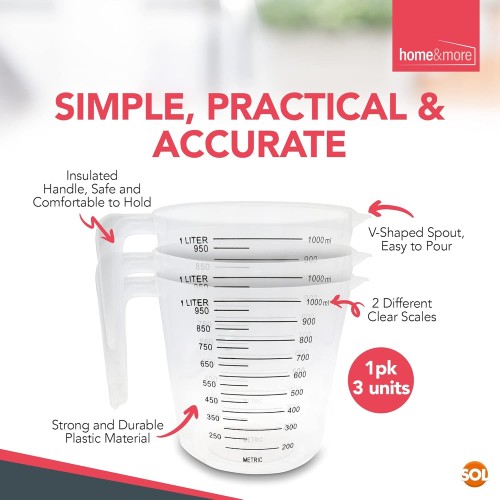 3pk Plastic Measuring Jugs 1 Litre Pack 3