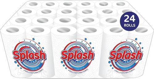 Splash 2-Ply Kitchen Towel 4-Pack Paper Rolls | White Paper Embossed | Strong & Functional