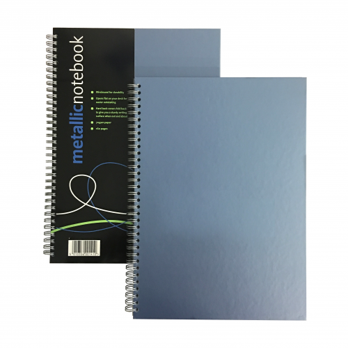 Metallic Wirebound Notebook A4 Ruled Blue