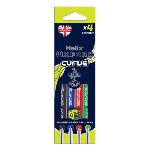 Helix Oxford Curve Ballpoint Pens Assorted Packs Of 4s