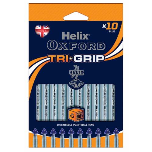Helix Oxford Tri - Grip Ballpoint Pens Blue Packs Of 10s