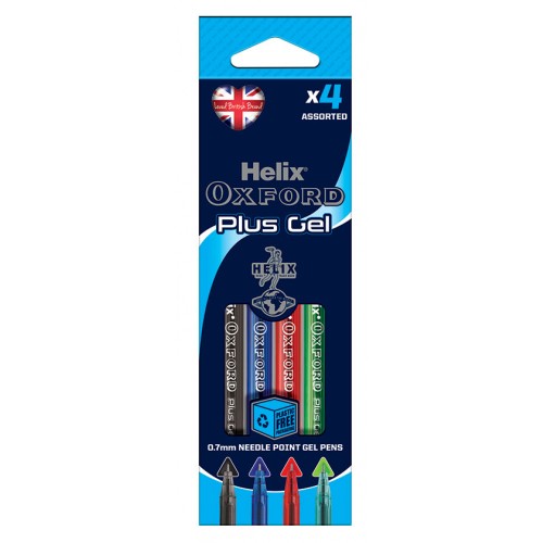 Helix Oxford Plus Gel Pens Packs Of 4 Assorted Colours
