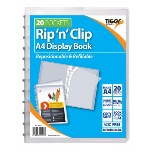 Tiger Rip 'N' Clip Display Book A4 20 Pocket