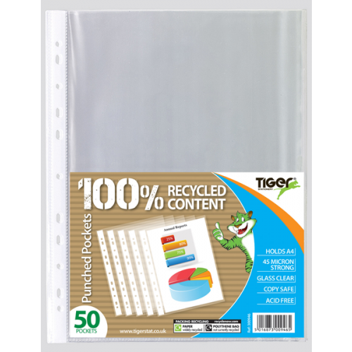 Tiger Glass Clear Punched Pockets A4 45 Microns